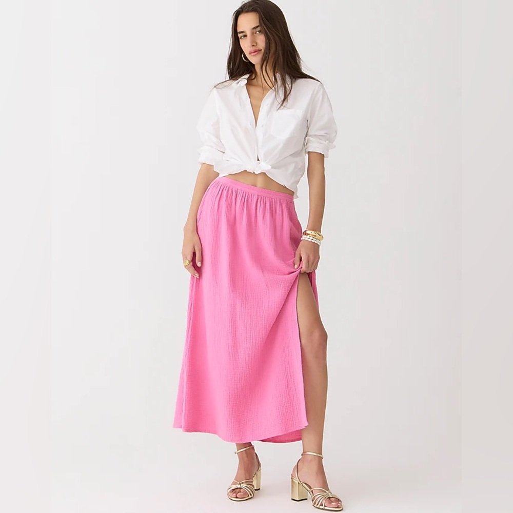 J. Crew Women's Side-slit soft gauze maxi skirt, Bubblegum Pink, Size: XL